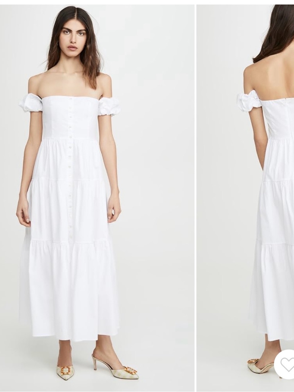 Staud Elio Off-Shoulder White Tiered Maxi Dress